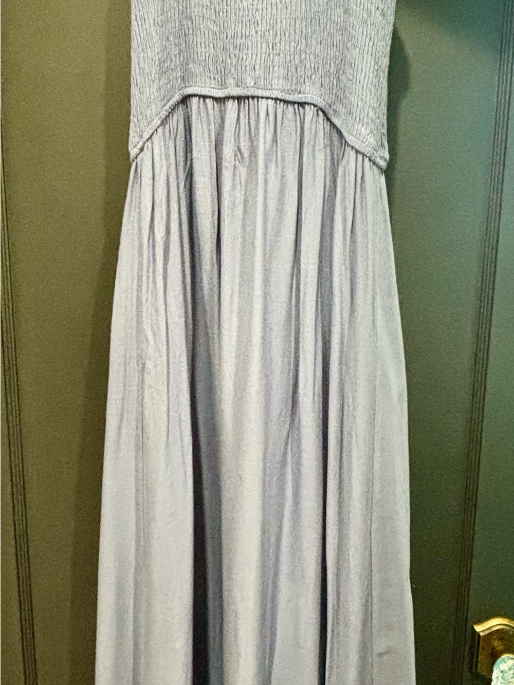 Smocked Bodice Blue Maxi Dress with Ruffle Hem - Picture 7 of 7
